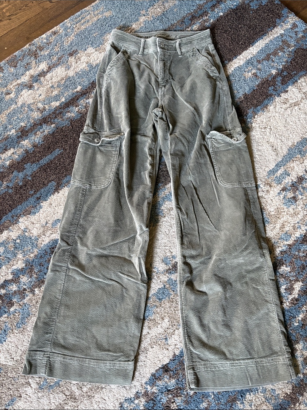 American Eagle Outfitters Wide-Leg Corduroy Cargo Pants in Olive